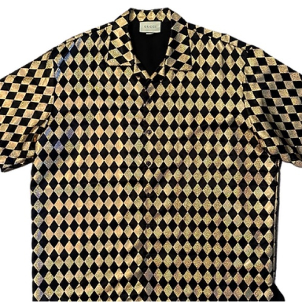 GUCCI black and gold diamond shirt